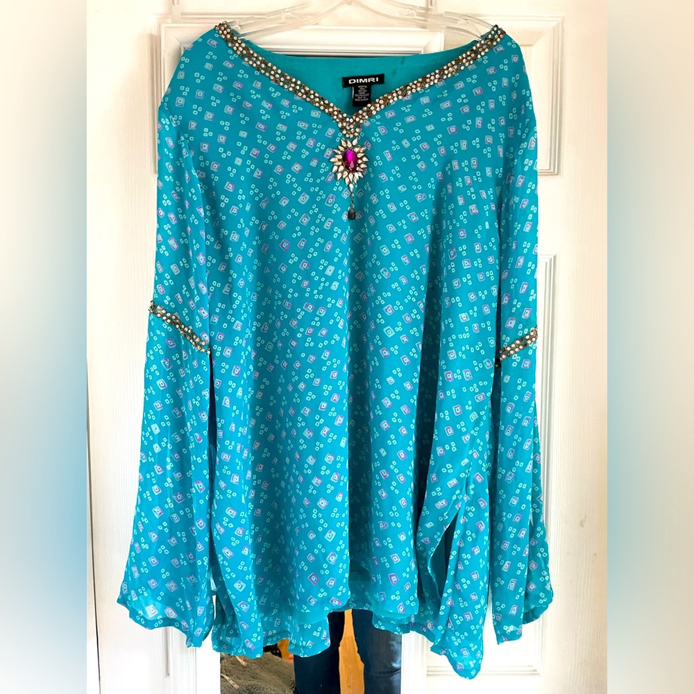 DIMRI decorative beaded turquoise top